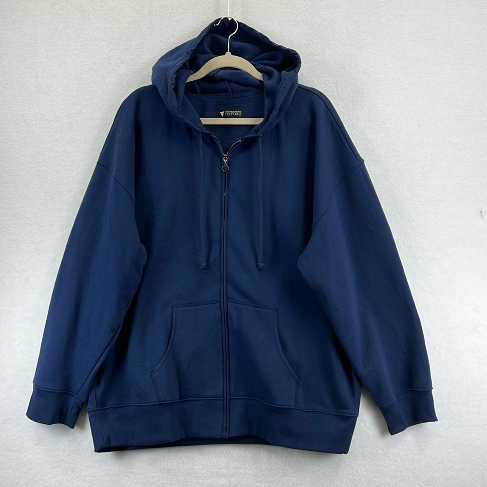 Victoria’s Secret On Point Hoodie Sz L /XL Navy Blue Zip Front Oversize Like New